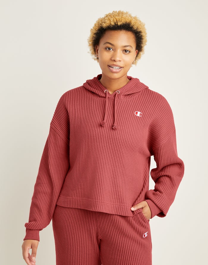 Champion Dame Hættetrøje Koral - Waffle Knit - Danmark GTQ-756198